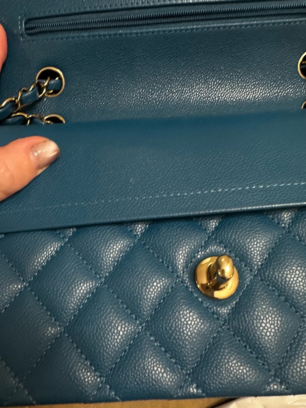CHANEL Small Quilted Top Handle Shoulder Bag in Teal Blue with Gold Hardware - Picture 11 of 12